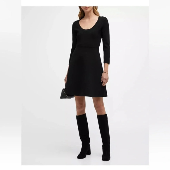 Theory Flared Mini Dress in Crepe Knit  Black Size M Orig. $495 NWT - Picture 3 of 6